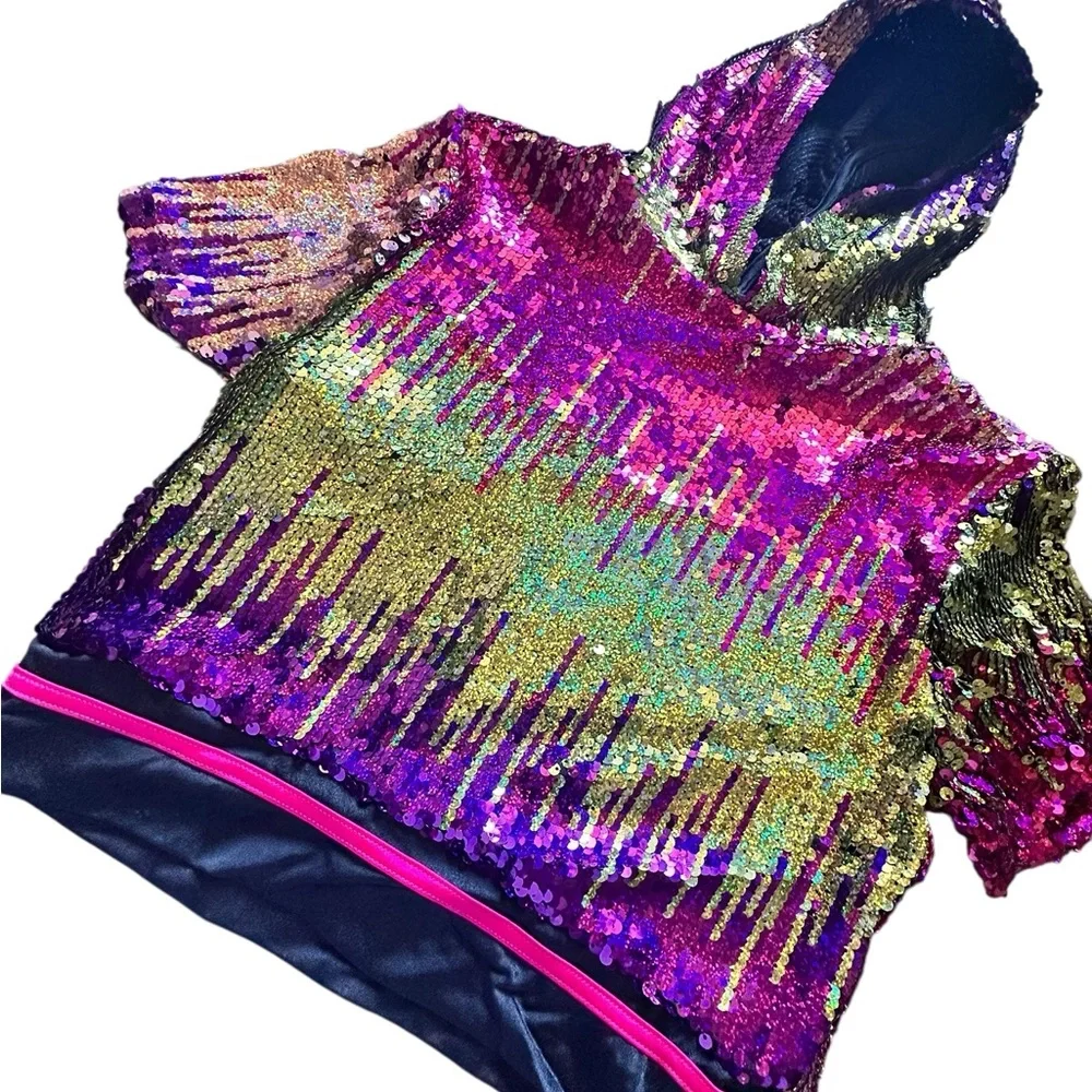 Weissman colorful hip hop flip sequins  Dancetop with hood